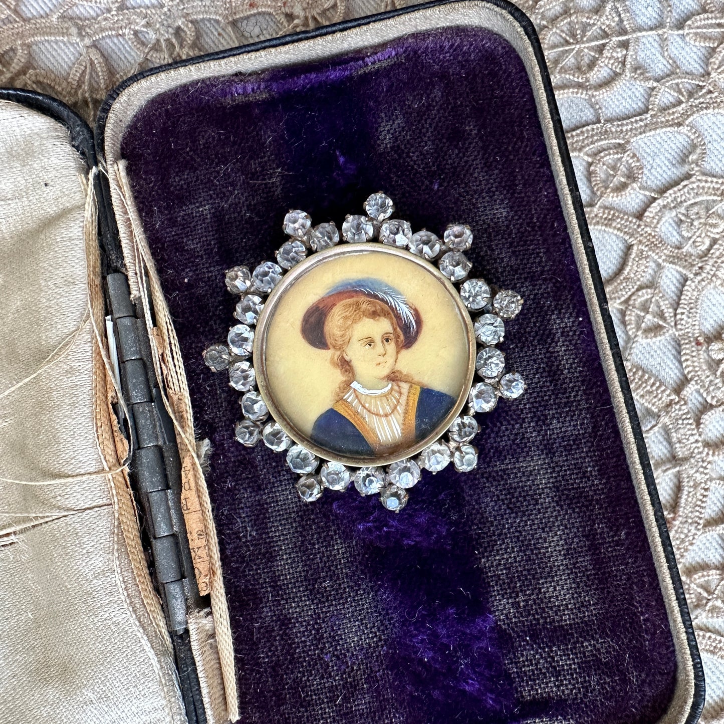 1920s Hand Painted Portrait Miniature Pin