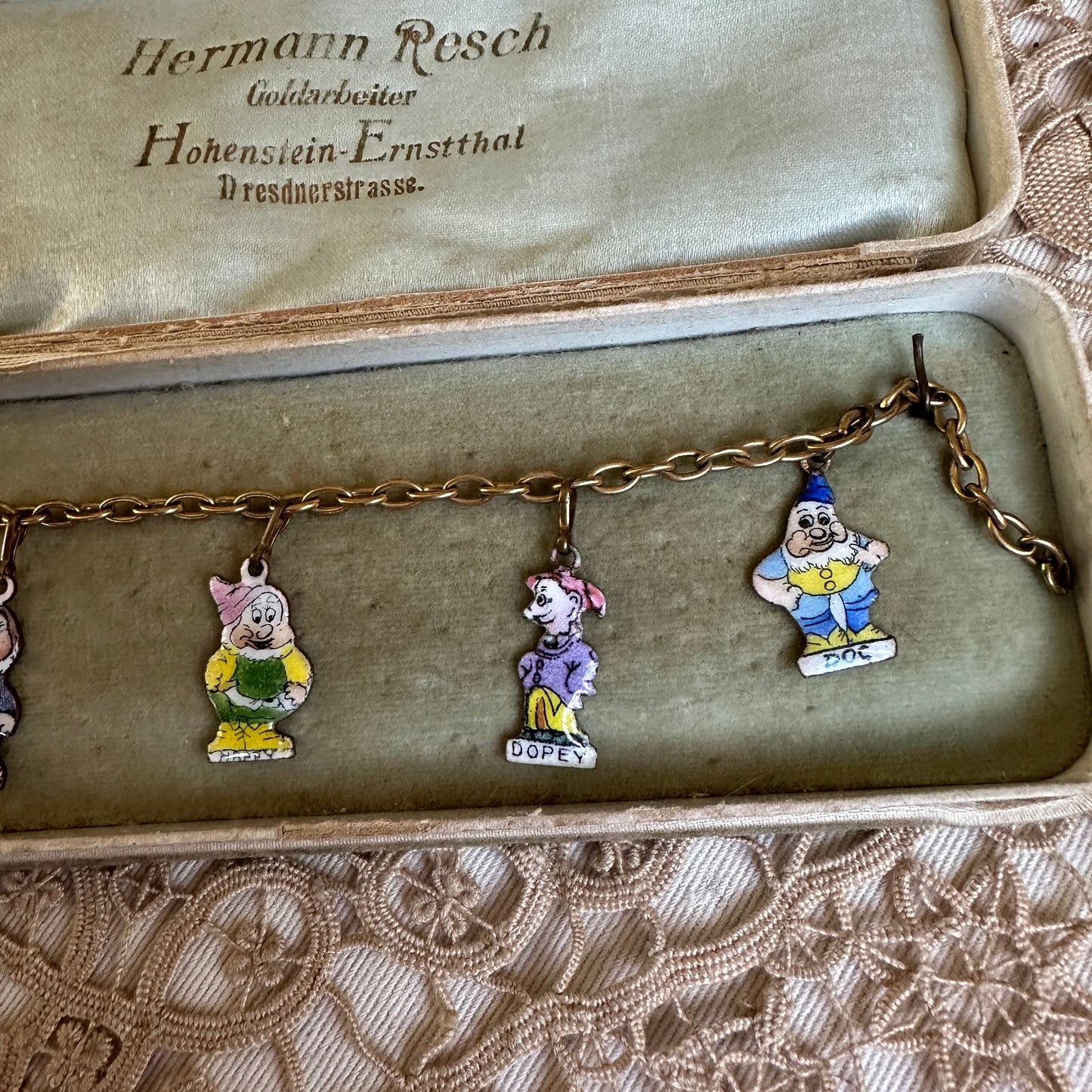 1930s Snow White Enameled Charm Bracelet